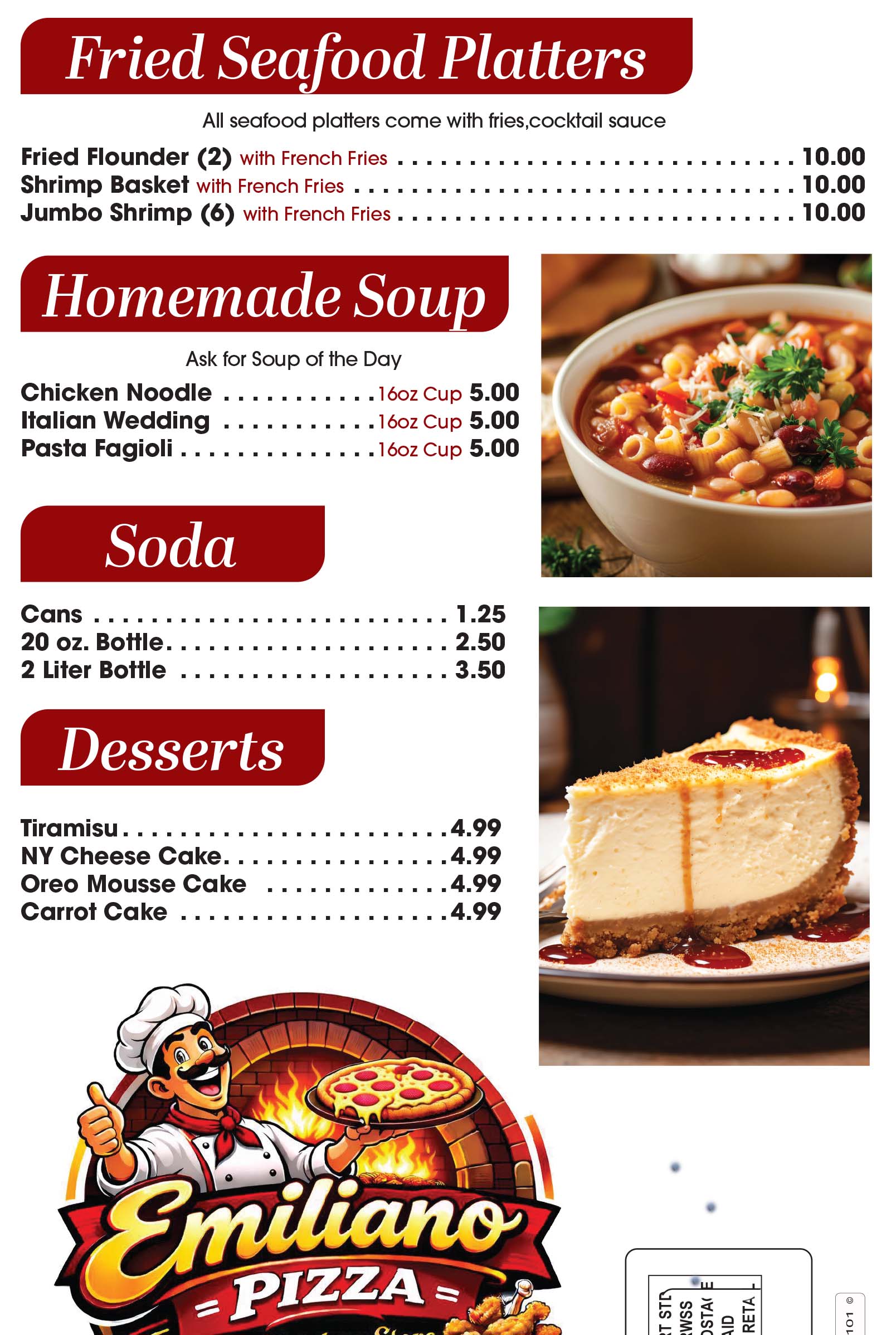 SEAFOOD - SOUPS - DESSERTS