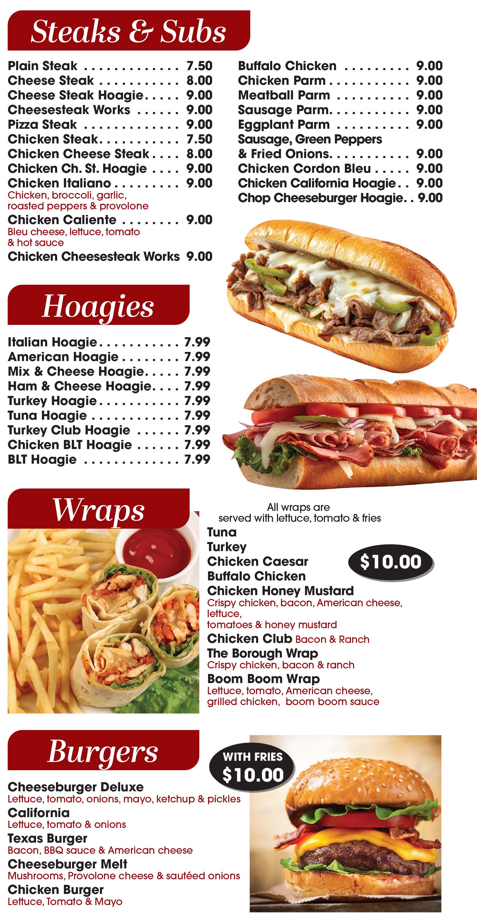 STEAKS - WRAPS - BURGERS